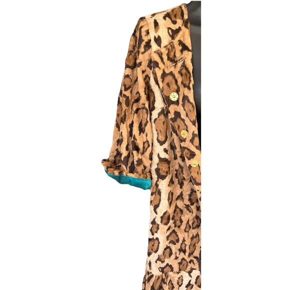 Beth Bowley Anthropologie Faux Leopard Fur Coat Womens Size 4 Turquoise Lining - Picture 6 of 8